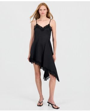 BarIII Asymmetrical Satin Slip Dress - Blue