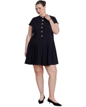 Eloquii Button Detail Pleated Mini Dress - Natural