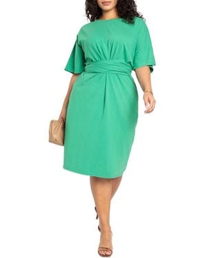 Eloquii Plus Size Cross Front Flutter Sleeve Dress - Green