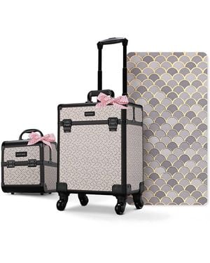 Byootique 2-piece Makeup Train Case Cosmetic Organizer Kit Art Deco Bloom Salon - Metallic