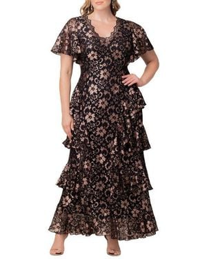 Kiyonna Mon Ange Tiered Lace Evening Gown - Black
