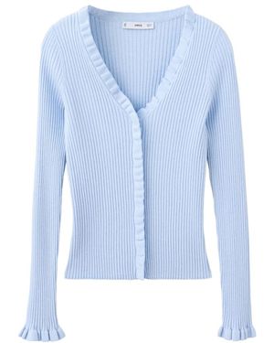Mango Ribbed Volant V-neck Cardigan - Blue