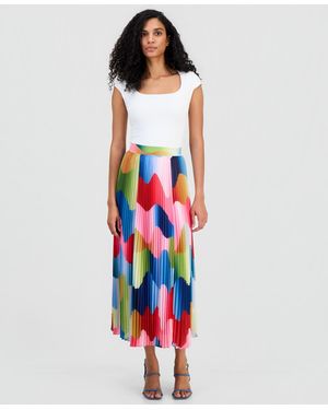 Tahari Pleated Midi Skirt - White