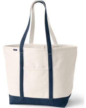 Lands' End Extra Large 5 Pocket Open Top Long Handle Canvas Tote Bag - Natural