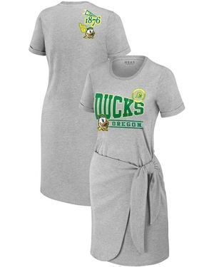 WEAR by Erin Andrews Oregon Ducks Knotted T-shirt Dress - Gray