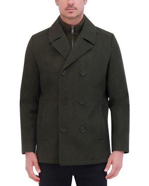 Kenneth Cole Double Breasted Wool Blend Peacoat - Gray