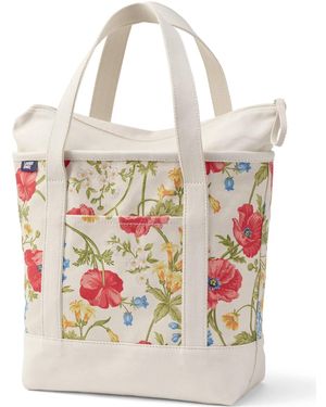 Lands' End Medium Print 5 Pocket Zip Top Canvas Tote Bag - White