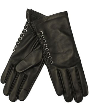 Michael Kors Michael Grommet Lace Leather Gloves - Gray