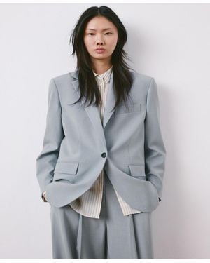 Mango Lapel Pockets Straight Suit Jacket - Gray