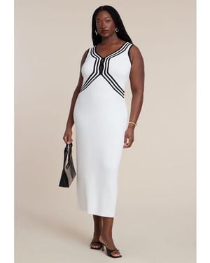 Eloquii Contrast Tubing Sweater Dress - Natural