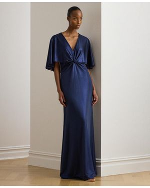 Ralph Lauren Metallic Jersey Twist-front Cape Gown - Blue