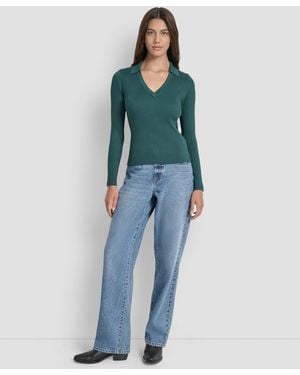 DKNY Ribbed Long Sleeve Sweater - Blue