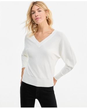 INC International Concepts Double V-neck Dolman Sweater - White