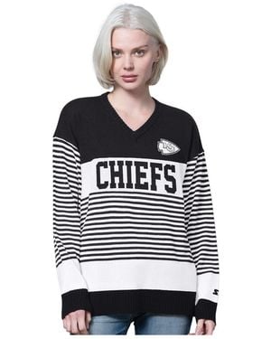 Starter Kansas City Chiefs No Huddle Striped V-neck Sweater - White