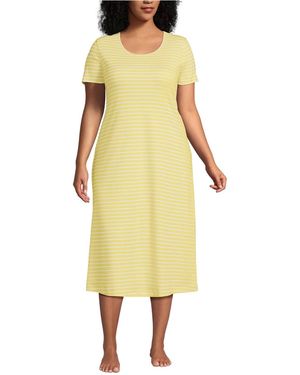 Lands' End Plus Size Cotton Short Sleeve Midcalf Nightgown - Yellow