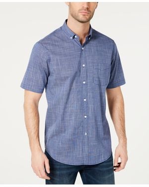 Club Room Texture Check Stretch Cotton Shirt - Blue