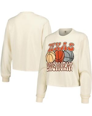 Image One Texas Longhorns Comfort Colors Basketball Cropped Long Sleeve T-shirt - White