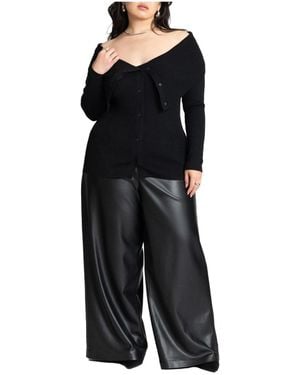 Eloquii Wide Leg Faux Leather Pant - Black