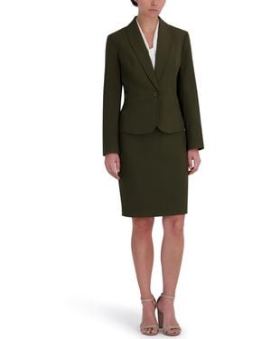 Le Suit Shawl-collar Peplum Jacket & Yoked Slim Skirt Suit - Green