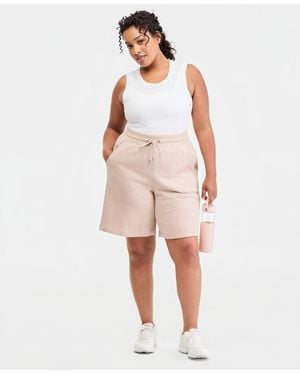 ID Ideology Plus Size Cotton-blend Pull-on Bermuda Shorts - Natural