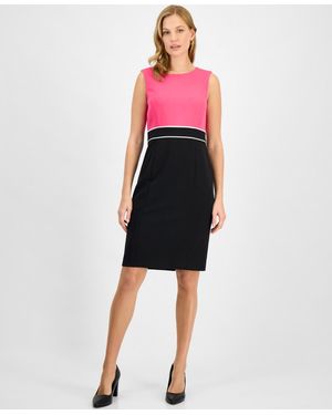 Kasper Petite Crewneck Sleeveless Structured Career Dress - Pink