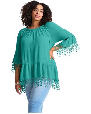 Avenue Crochet Fringe Trim Tunic - Blue