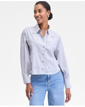 On 34th Embellished Striped Shirt - Blue