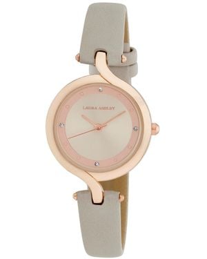 Laura Ashley Quartz Gray Leather Watch - White