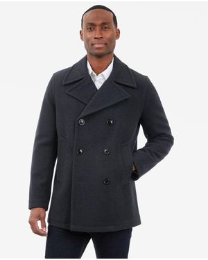 London Fog Men Double-breasted Wool Blend Peacoat - Blue