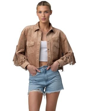 Blank NYC Faux-suede Fringe Cropped Shacket - Blue