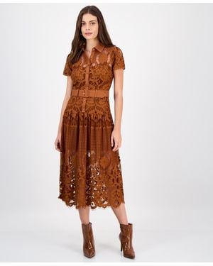 Rachel Roy Jolene Collared Lace Midi Dress - Brown