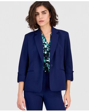 Anne Klein Essentials Notch-collar Cool Crepe Jacket - Blue