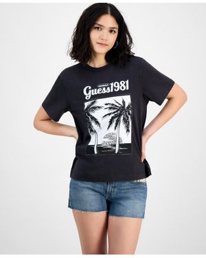 Guess Palm Print Crewneck T-shirt - Blue