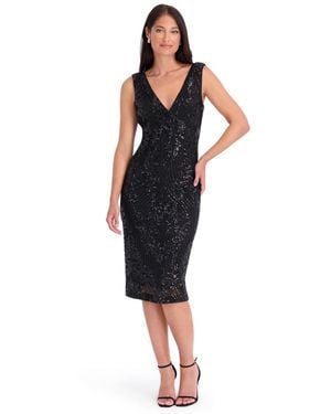 Siena Jewelry Sequin Mesh V-neck Midi Open-back Dress - Black
