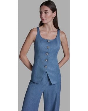 BCBGMAXAZRIA Scoop Neck Front Button Denim Vest - Blue