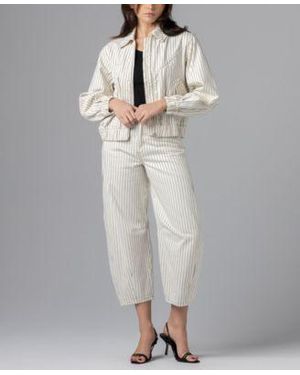 Blank NYC Striped Rail Road Collared Bomber Jacket Striped Barrell Pants - White