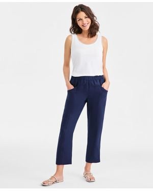 Charter Club 100% Linen Tapered-seam Ankle Pants - Blue