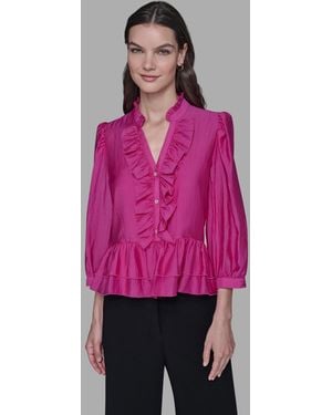 Karl Lagerfeld V-neck Ruffle Detail Top - Pink