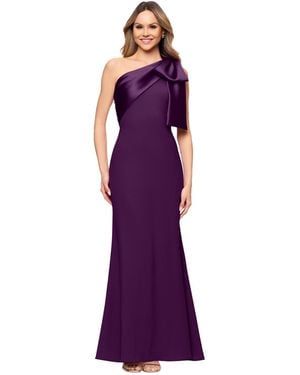 Betsy & Adam Bow-trimmed One-shoulder Gown - Purple