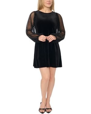 Msk Velvet And Chiffon Long-sleeve Little Black Dress