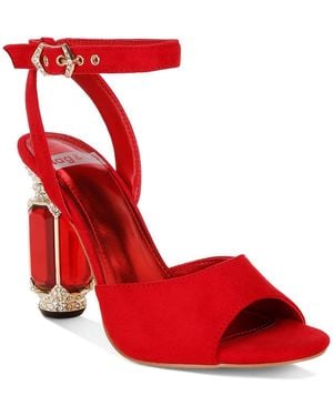 Rag & Co Raome Embellished Faux Suede Block Heel Sandals - Red