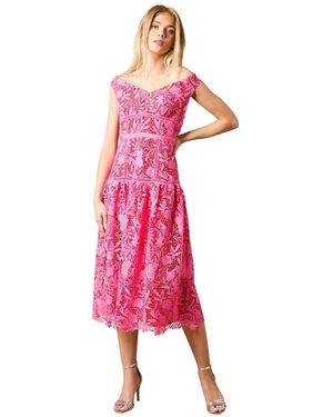 Oasis Floral Lace Off The Shoulder Midi Dress - Pink