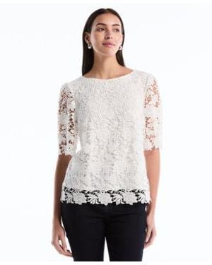 Rafaella Scalloped Elbow Sleeve Lace Top - White