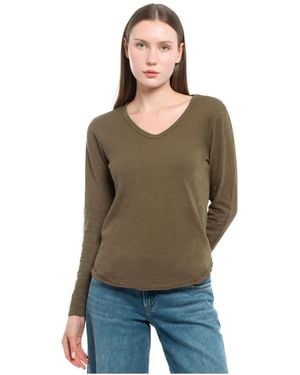 Wilt Long Sleeve V-neck Raw Hem Shirttail Tee - Green