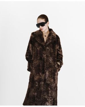 Mango Textured Faux-fur Coat - Brown