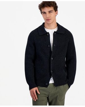 BOSS Sardeep Relaxed-fit Ribbed-knit Wool-blend Cardigan - Blue