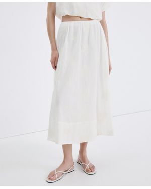 Mango Embroidered Details Cotton Skirt - White