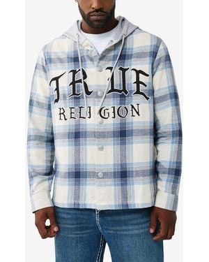 TRUE RELIGION Hooded Flannel Shirt - Blue