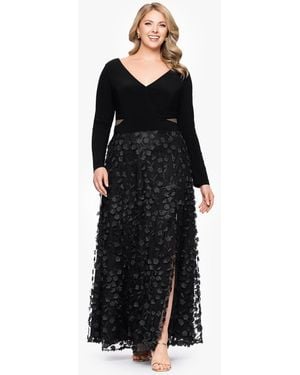 Xscape Plus Size Long Sleeve Embellished Dress - Black