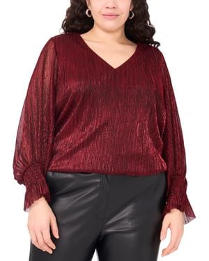 Vince Camuto Plus Size Metallic V-neck Blouse - Red